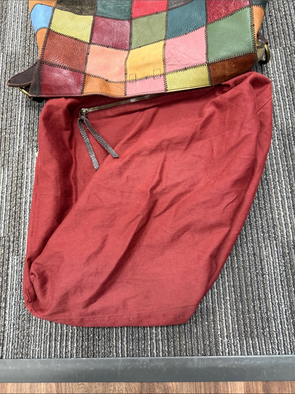 Lucky Brand XL Patchwork Leather Hobo Bag - Multicolor Red/Green/Blue/Brown - Picture 11 of 15
